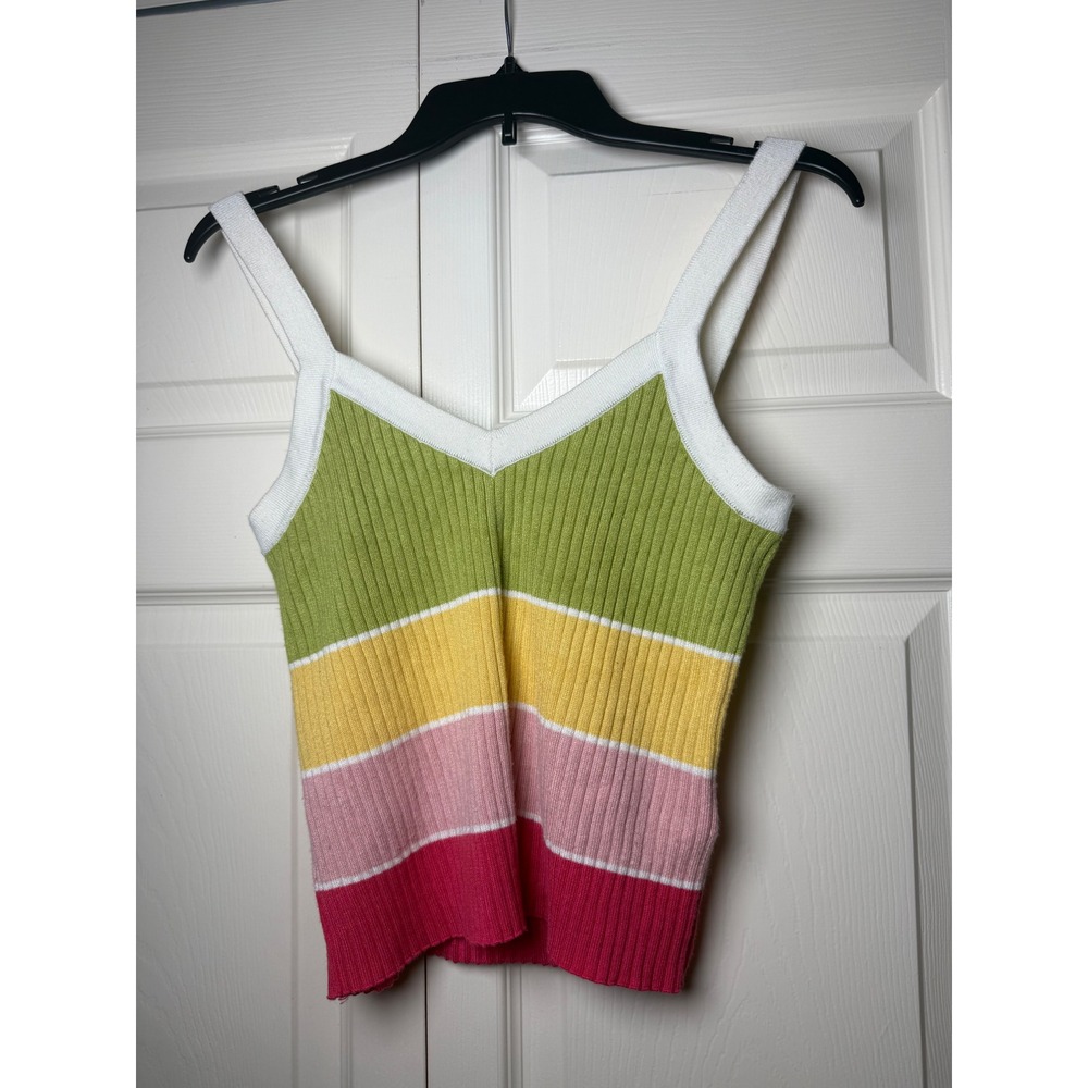 Minkpink Striped Ribbed Knit Camisole V-Neck Tank Top Multi-Color Size M